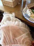 Sweet Chic Ruffle Mesh Tutu Cake Skirt Elastic Waist Beige Streetwear Long Skirt 2025 New Spring Summer A-line Fashion Skirts