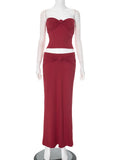Twist Tube Top Vest Skirt Suit Sleeveless Solid Slim Sexy Tanks Top Long High Waist Skirt Summer New Female Dress Sets