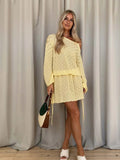 Butter Yellow Sexy One Shoulder Long Sleeve Drawstring Waist Knit Dresses For Women 2025 Autumn Beach Vacation Mini Dresses C105