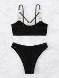 Ring Linked Harness Bikinis Black Swimsuit Solid Swimwear Women Bathers Bathing Swimming Suit Female Beachwear Summer