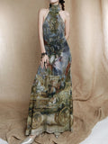 Renaissance Oil Painting Long Luxury Dresses 2025 Vintage Sleeveless Backless A Line Evening Maxi Dress Woman Clothing