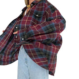 Pbong  Versatile Lapel Loose-Fit Amazon Cross-Border Vintage Shirt Plaid Long Sleeve Women's Style Shirt Spring Season