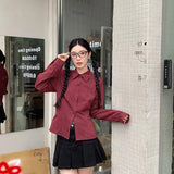 Slim Vintage Striped Tie Shirt Women Fall Long Sleeve American Preppy Style Blouse Casual Female Turn Town Collar Retro Tops New