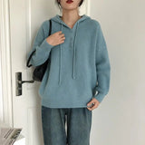 Hooded Sweater for Women Loose Button Front Long Sleeve Rib Knit Pullovers Hoodie Fall Winter Teen-girl Casual Chic Outfit