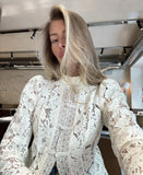 Tossy Summer Lace Printed Shirts Tops Female Hollow Out Fashion Commute Vintage See-Through Blouse Women's Lace Shrug Shirts New