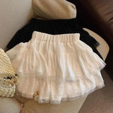 Pbong  New Black White Lace Spliced Women's Skirt Sweet Cute Cascading Ruffles Cake Skirts College Style Summer All-Match A-Line Skirt