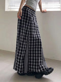 Pbong  Fashion Vintage Skirts Plaid Patchwork High Waist Female Slim Long Skirt  Spring Autumn New All Match Design Women Clothing
