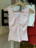 New Pink Fungus Trim Slim Tank Tops Women Summer Sleeveless Sexy Bow V-neck Cotton Crop Top Solid Simple Sweet Cute Vests Y2k