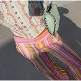 Pbong  Multicolor Striped Linen-Blend Wide Leg Pants High-Waisted Lightweight Spring Summer Chic Boho Women Vacation Casual Outfit