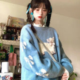 Sweet Lazy Korean All Match Autumn Winter Sweaters O Neck Y2k Aesthetic Knitted Pullovers Cuter Print Girl Harajuku Clothing