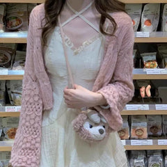 Korean Style Fairycore Beige Mini Dress Women Y2k One Piece Tunic Halter Dresses Sweet Ruffle Lolita Vestidos Summer