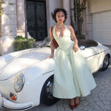 Halter Neck High Waist Fashion Long Dress French Chic A-line Pleat Women Summer Dress New Party Fashion Female Clothes