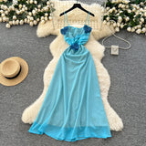 Vintage sexy Three-dimensional floral backless sleeveless Long dress Chic Summer Vestidos Vacation  women clothing