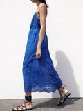 New elegant temperament women's casual and comfortable V-neck hollow embroidery thin suspender mid-length dress