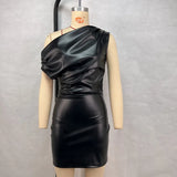 Luxury Leather Strapless Short Dress Chic Womens Summer Sexy Party Waist Curvy Dresses 2025 Evening Red Green Brown Y2K Cocktail