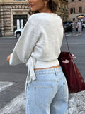 Pbong  New Autumn Winter Elegant Short Knitwear Women's Base Layer V-Neck Cross Strapless Street Style Fashion Pure Color