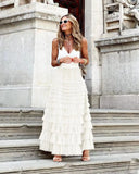 New Casual Womens Solid Ball Gown Long Skirt Tulle High Waist Pleated Elegant Ladies Wild Mesh Dating Maxi Skirts Drop