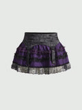Pbong  Valentine's Day Gothic Jacquard Mesh Lace Patchwork Cake Hem Women Low Waist Mini Skirt