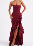 Pbong  High Quality Floor Length High Fork Pleat Strapless Sleeveless Wedding Party Dress Vestidos Para Bodas Mujer Invitada