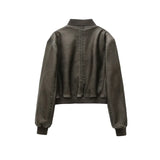 Women's new vintage imitation leather bomber jacket coat top women's style