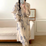 Pbong  Fashion Print Pajamas Set New Spring Autumn Women Sleepwear Lounge Wear 2PCS Robe+Trouser Pijamas Suit Loose Casual Homewear