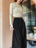 Botvotee 2025 New Women's Luxury Stripe Wide Leg Pants High Waist Flowy Dress Trousers Elegant Office Pants Fall Winter Fashion