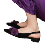 Flower Heeled Sandals Women's Pointed Toe Elegant Heels Shoes New Sexy Slingback Slippers Suede Fashion Party Mujer Sandalias