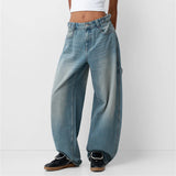 Pbong  Womens Jeans High Waisted Straight Wide Leg Baggy Jeans Y2k Boyfriend Vintage Washed Loose Denim Pants Cyber Grunge Streetwear