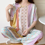 Pbong  Summer New Arrived Retro Pajamas Women Floral Printing Night Suit Female Short Sleeve Sleepwear For Sleeping Pyjama Night Wear
