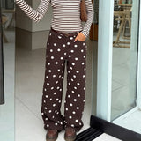 Pbong  Women Polka Dot Wide Leg Jeans High Waisted Loose Fit Straight Leg Denim Pants Y2K Retro Trousers Preppy Streetwear