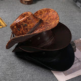 Women Men Cowgirl Hat Retro Synthetic Leather Sun Protection Holiday Beach Hiking Cap