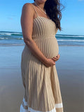 Backless Ribbed Maxi Dress For Women Summer New Holiday Party Stretch High Waist Bodycon Maternity Dresses Knit Sundress