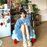 Sweet Lazy Korean All Match Autumn Winter Sweaters O Neck Y2k Aesthetic Knitted Pullovers Cuter Print Girl Harajuku Clothing