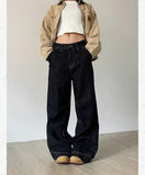 Grunge Black Jeans Women Y2k Vintage Oversized High Street Wide Cargo Denim Trousers Casual Baggy Straight Denim Pants