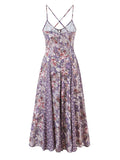Pbong  Bohemian Romantic Purple Floral Cami Maxi Dresses Female Corset Top Backless Draped Flowy Skirt for Beach Weddings
