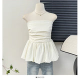 French One Shoulder Pleated Slim Tube Top Women Sexy Waist Ruffled Sleeveless Vests Summer Y2k Solid All Match Tanks