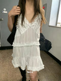 Vintage Sweet Y2k Slip Dress Lace Up Thin Solid Color Edge of Fungus Design Suspender Dresses for Women Vestidos