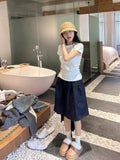 Navy Blue Elastic Waist Skirt Female Faldas Niche Summer High-waisted Slimming Puffy Skirt Y2k Korean A-line Skirts
