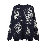 Men's and Women's Loose Cotton Knitted Sweater New Retro Sweater Ripple Creative Stripe Punched Knitted Hoodie