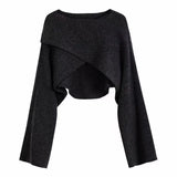 Women Crisscross Sweater Crop Pullover Relaxe-fit Cross Front Knit Wrap Jumper Knitwear Teen-girl Fall Winter Elegant Outfit
