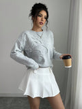 Elegant 3D floral pattern round neck long sleeved knitted sweater for women's clothing