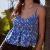 y2k Cami Top Women Summer Vest Floral Print V Neck Spaghetti Strap Sleeveless Pleated Tanks 2000s Clothing Streetwear