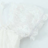 Pbong  Sweet White Ruched Chest Spliced Lace Short Sleeve Mini Dress Women Bow Sashes Back Sling Strap Mini Dresses Party Robe