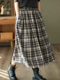 Faux Woolen Plaid Long Skirts Women Loose Vintage Fall Winter A Line Skirt Casual High Waist Japan Harajuku Warm Long Skirt