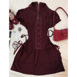 Pbong  Vintage Lace Patchwork Shirt Dress Women Lolita Preppy Style Button Short Sleeve Dress Slim Harajuku Y2K Tiered Gothic Vestidos