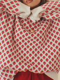 Strawberry Printed Knitted Pullover Tops Women Chic O Neck Long Sleeves Warm Loose Sweater Autumn Lady Commuting Street Jumpers