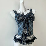 Pbong  2000s American Vintage Slim Sexy Camis Y2k Subculture Hot Girl Sleeveless Tops Harajuku Plaid Patchwork Dark Gothic Tanks Chic