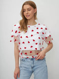 New Heart Print Mesh Splicing Color T-shirt For Women Y2k Cotton Short Sleeve Tee Top Rpund Neck Fashion Tshirt 2025 Summer