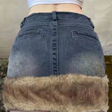 Autumn Winter Vintage Patchwork Denim Skirts Harajuku Gothic Casual Bodycon Skirt for Women Y2k High Waist Faldas Sexy Mujer