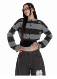 Deeptown Vintage Striped Knitted Cardigan Women Harajuku Y2k Crop Tops American Retro Gothic Streetwear Cardigan Aesthetics